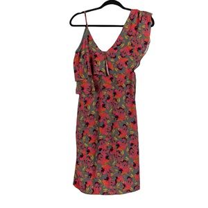 Bebe Womens 70372 Floral Crepe Midi Dress With Asymmetrical Ruffle Size 4